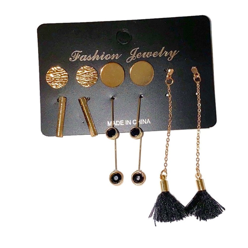 Gold black tassel earrings